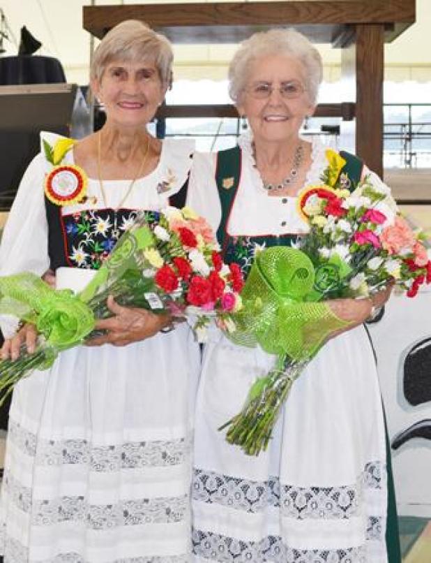 HONORED: Dot Leger, left, and Josie Thevis were honored by the Roberts Cove Germanfest Association, each recognized for her long record of service to the festival and to the Germanfest Heritage Museum. (Acadian-Tribune photo by Josie Henry)